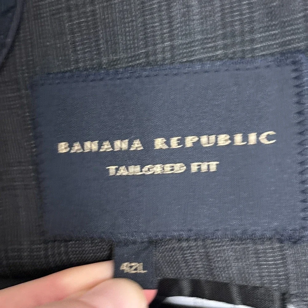 Banana Republic Sport Coat 42L Tailored Slim‎ Fit Gray Wool Glen Check Blazer